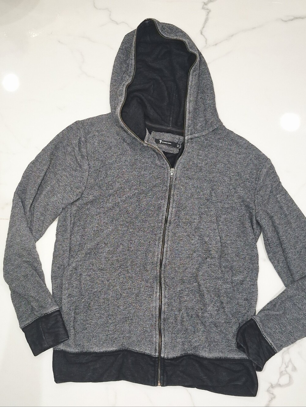 Alexander Wang Mens Hoodie Zip Up Sweater Size XS Grey Black Knit